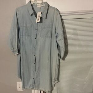 Light Blue Denim Button-Up Dress